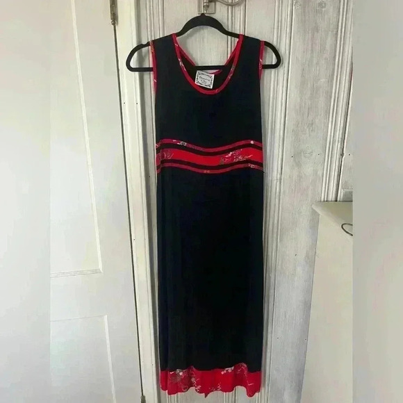 dressing Clio Dresses & Skirts - VTG 90s Y2K Asian Inspired floral Pattern Midi Black Dress Sz M Dark Romantic